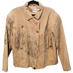 Vintage Men's M Julian Suede Fringe Concho Western Motorcycle Tan Jacket Sz 16